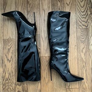 Steve Madden Panther Black Patent Stiletto Knee-High Boots Sz 12. New